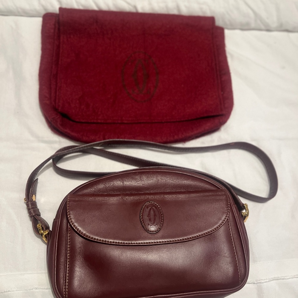 Authentic Cartier Bordeaux Leather Shoulder Bag